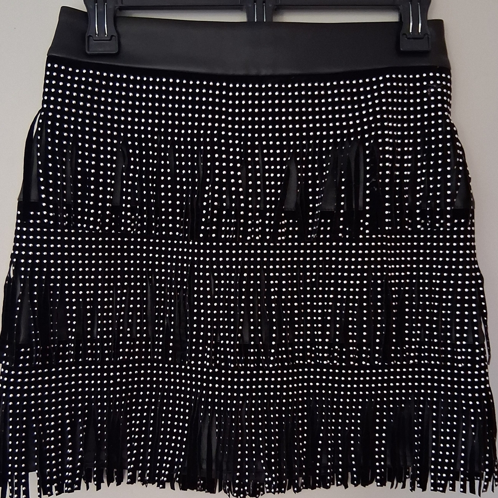 Sincerly Jules Black Mini Skirt with Silver Stud Detailing and Fringe